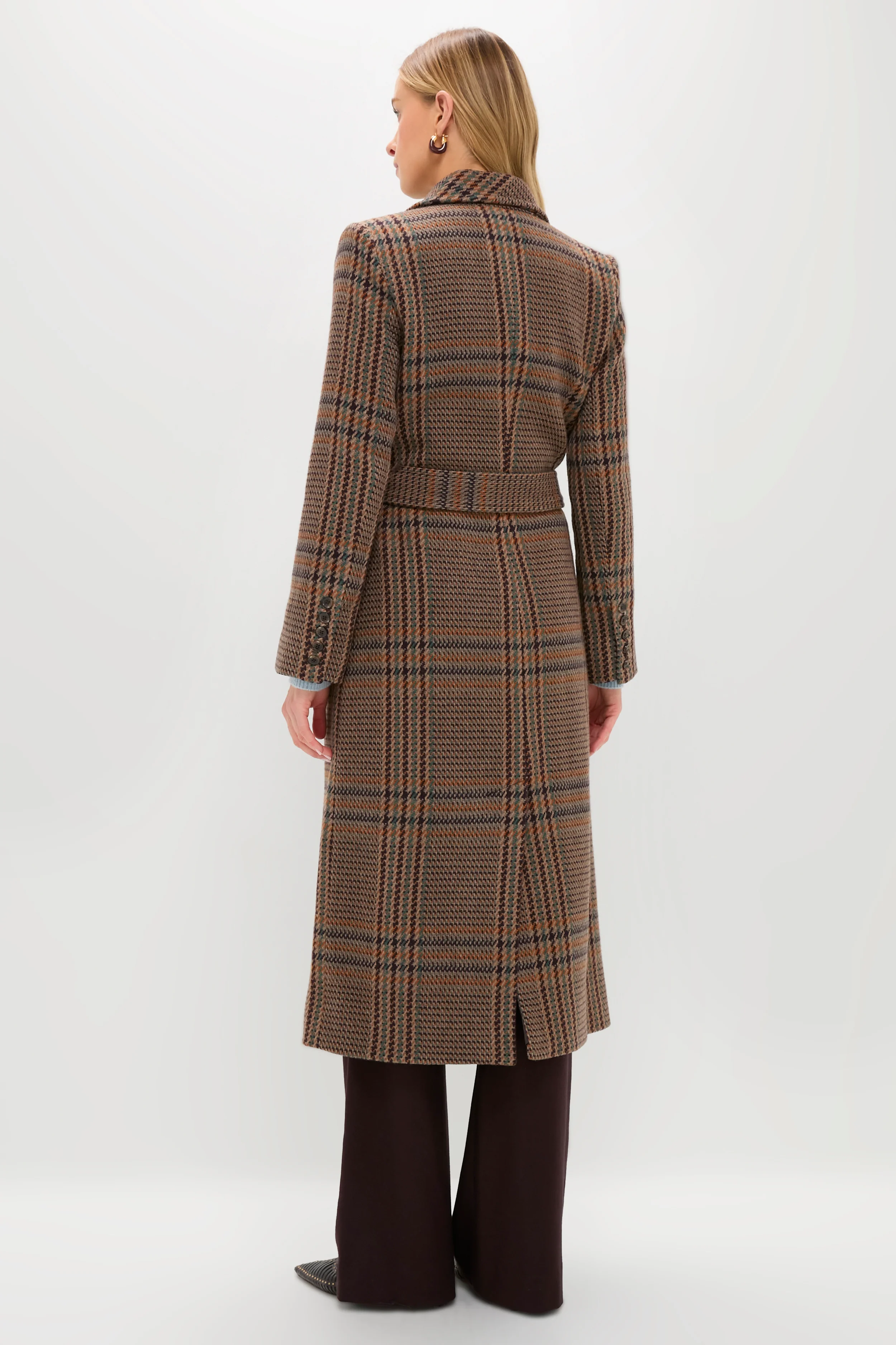 Brown Plaid Kolina Long Coat with Belt - Image 4