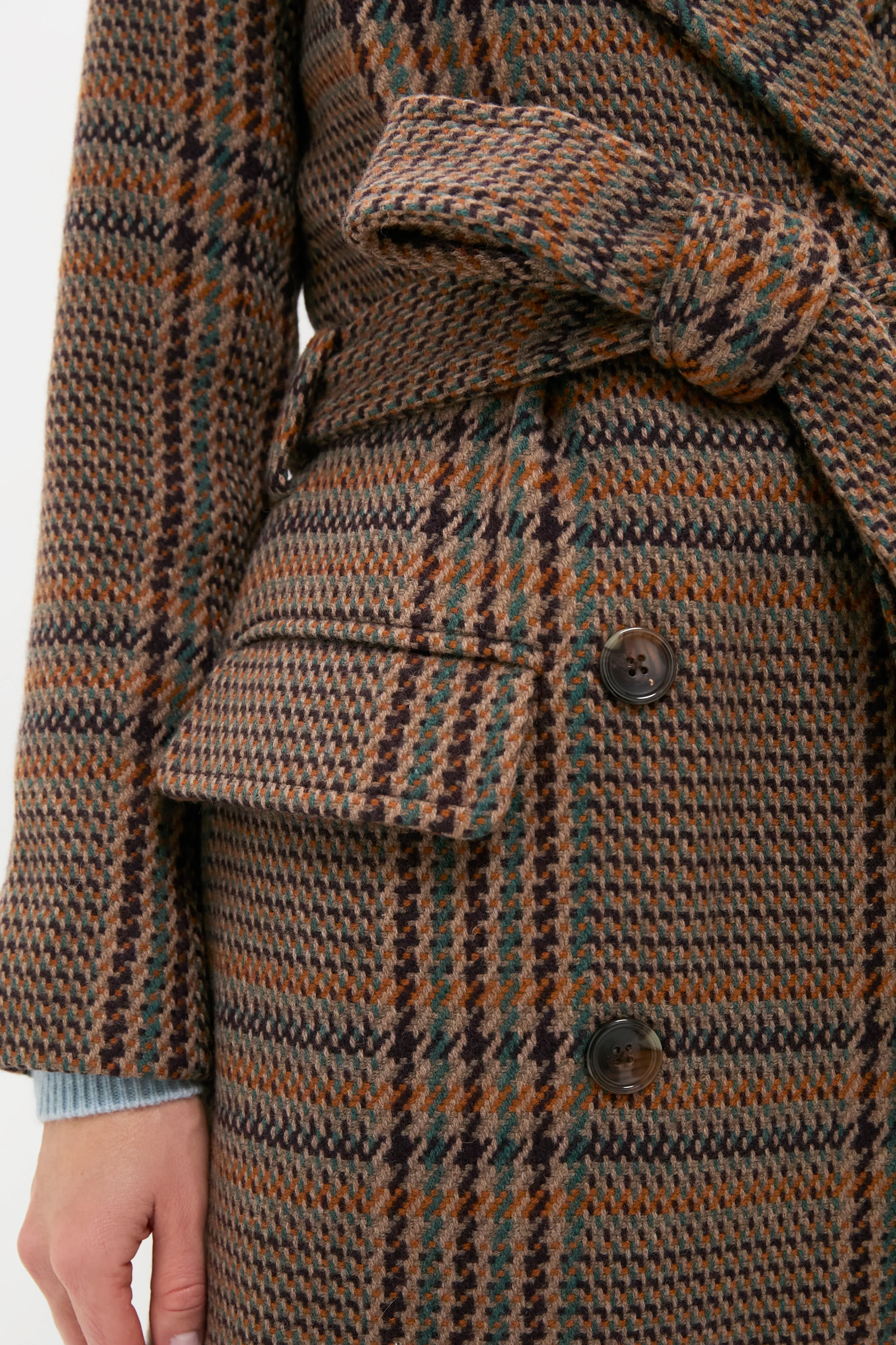 Brown Plaid Kolina Long Coat with Belt - Image 5