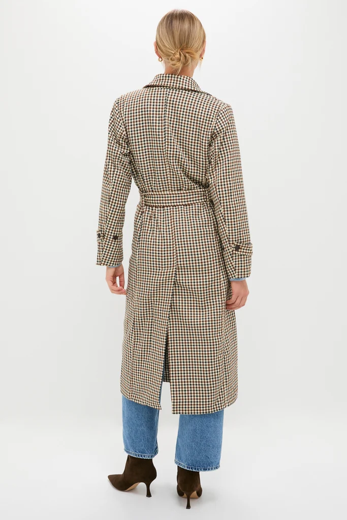 Brown Plaid Long Trench Coat - Image 4