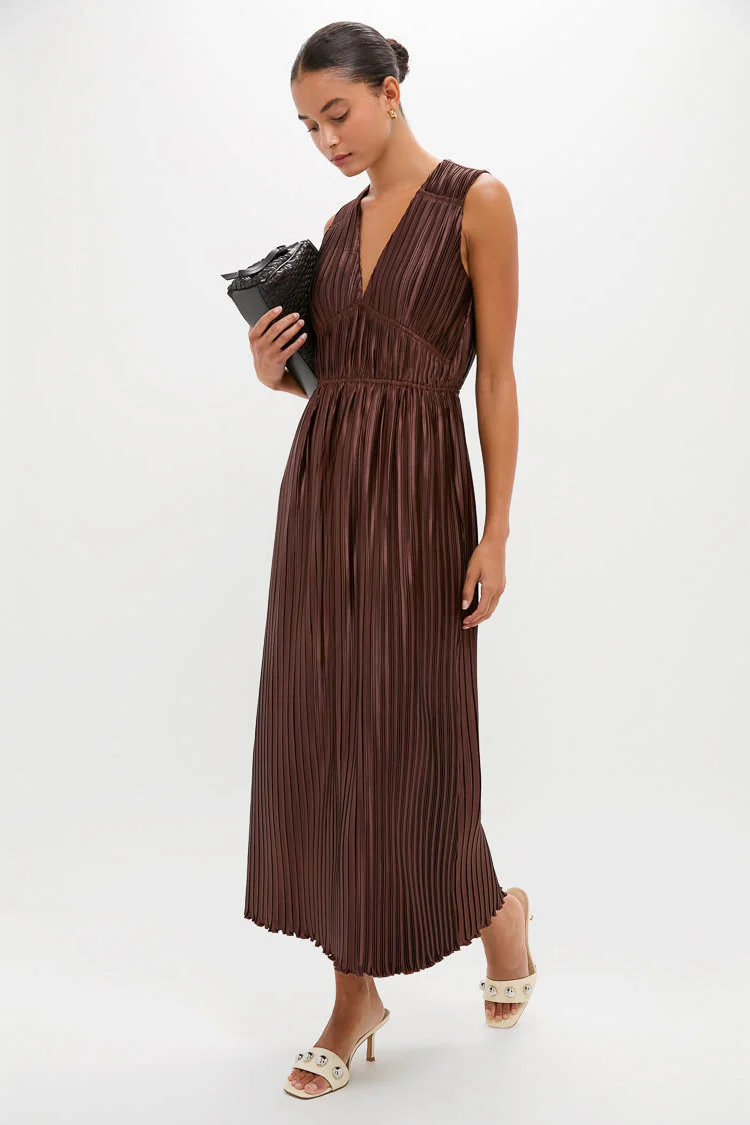 Brown Pleated Chloe Maxi Dress - Image 2