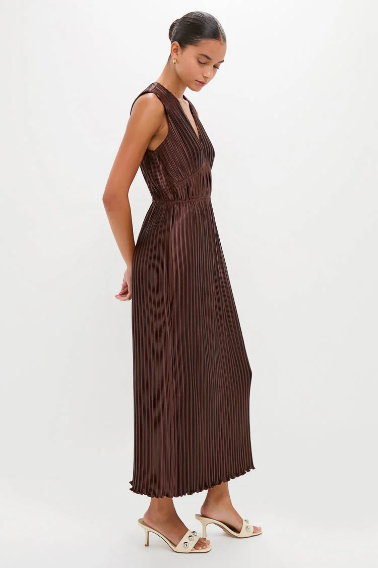 Brown Pleated Chloe Maxi Dress - Image 3