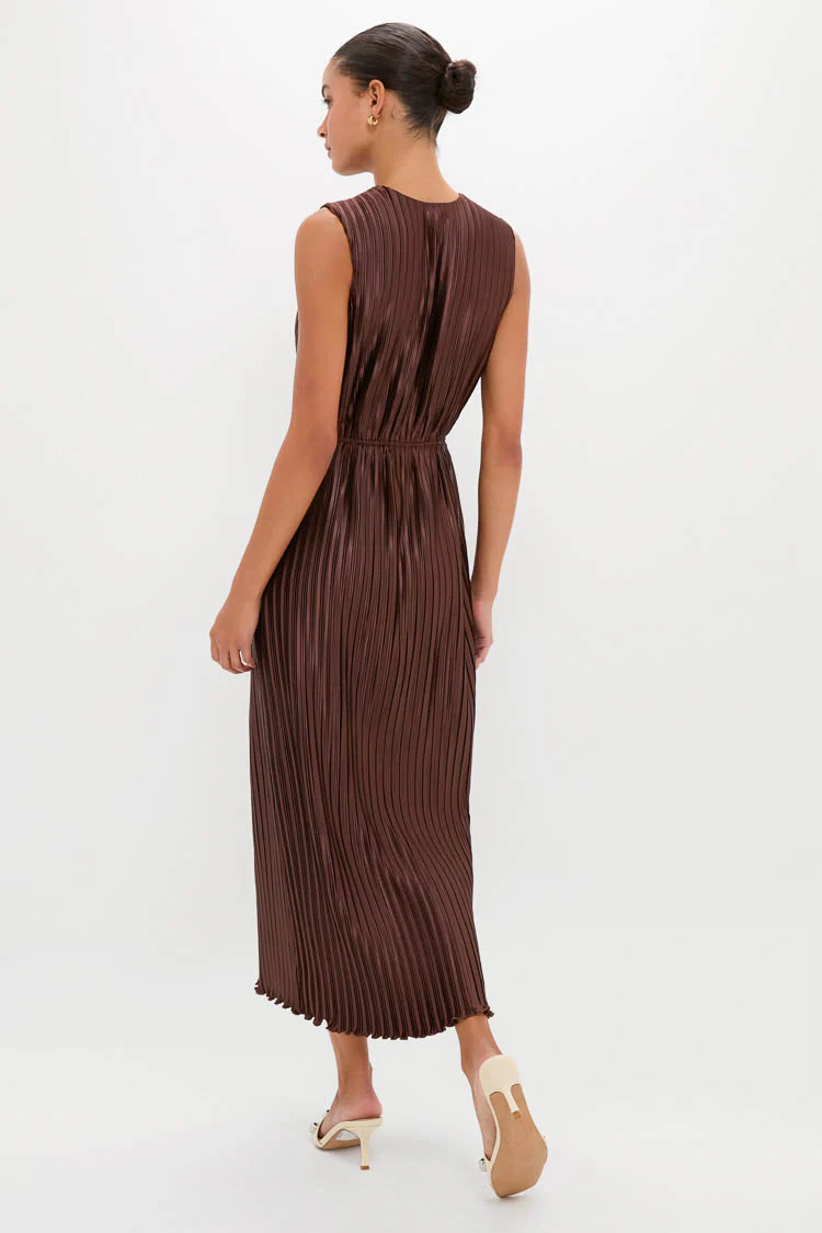 Brown Pleated Chloe Maxi Dress - Image 4