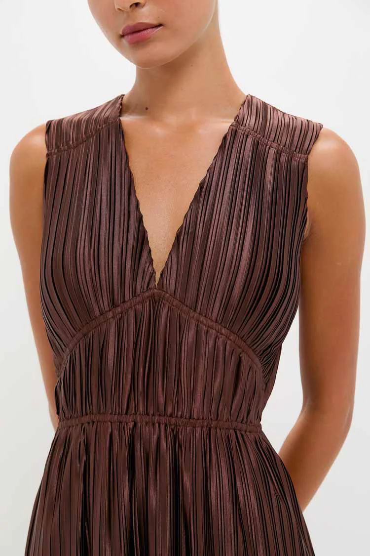 Brown Pleated Chloe Maxi Dress - Image 5