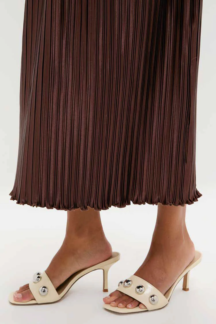Brown Pleated Chloe Maxi Dress - Image 6