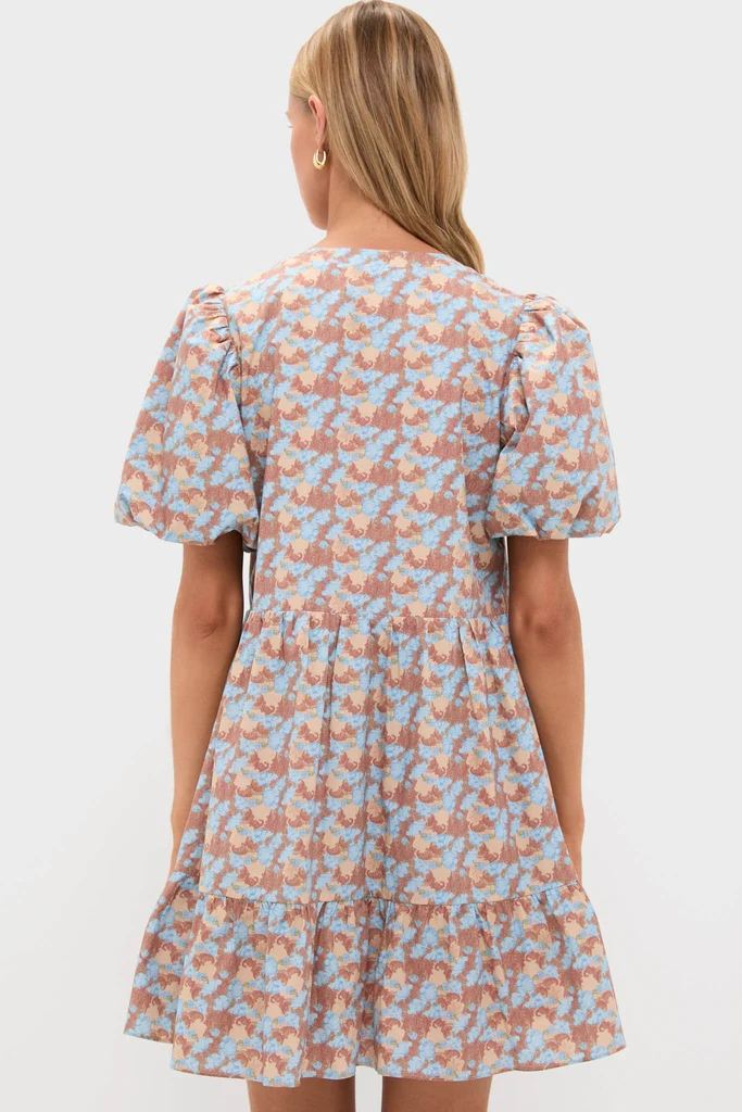 Brown & Powder Blue Floral Zip Front Ellie Mini Dress - Image 5