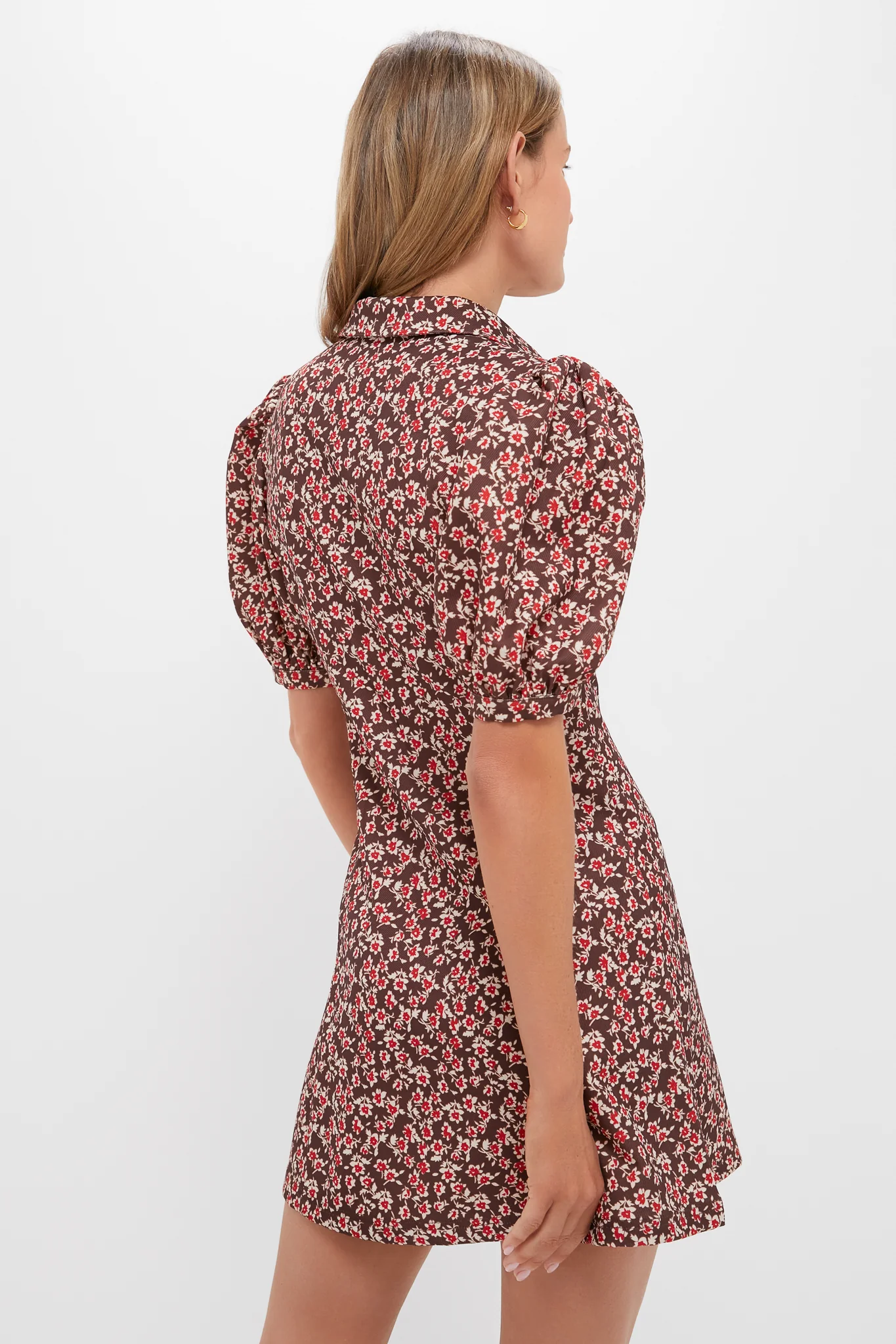 Brown & Red Floral Corduroy Front Zip Mini Dress - Image 4