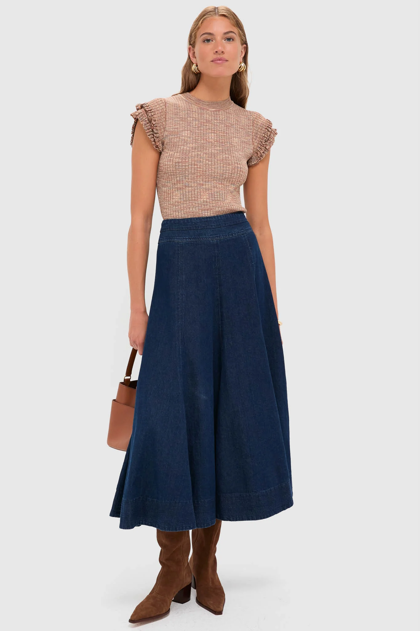 Brown Rowe Crewneck Flutter Sleeve Knit Top - Image 2