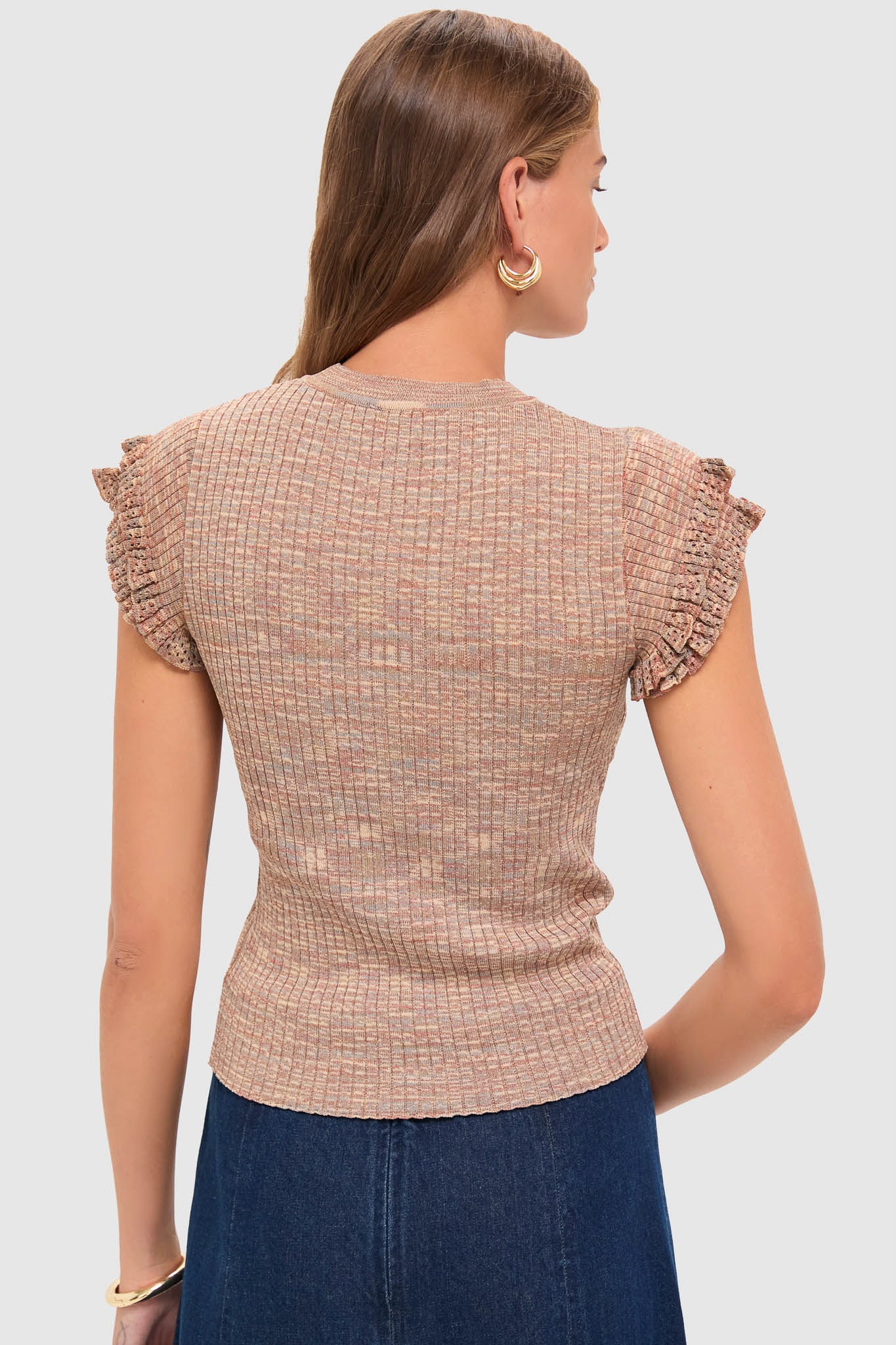Brown Rowe Crewneck Flutter Sleeve Knit Top - Image 4