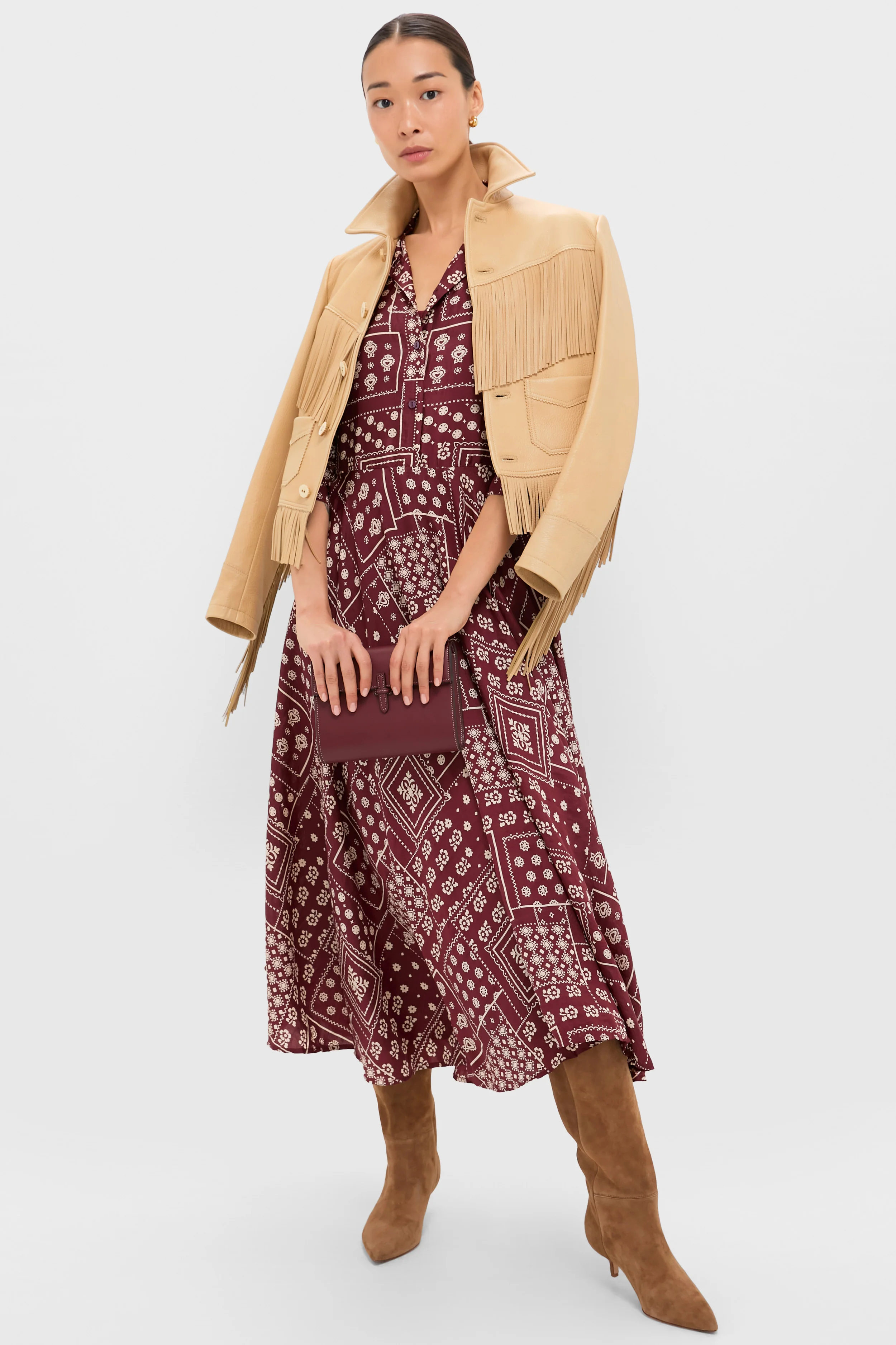 Brown Saddle Aelin Panel Silk Dress - Image 2