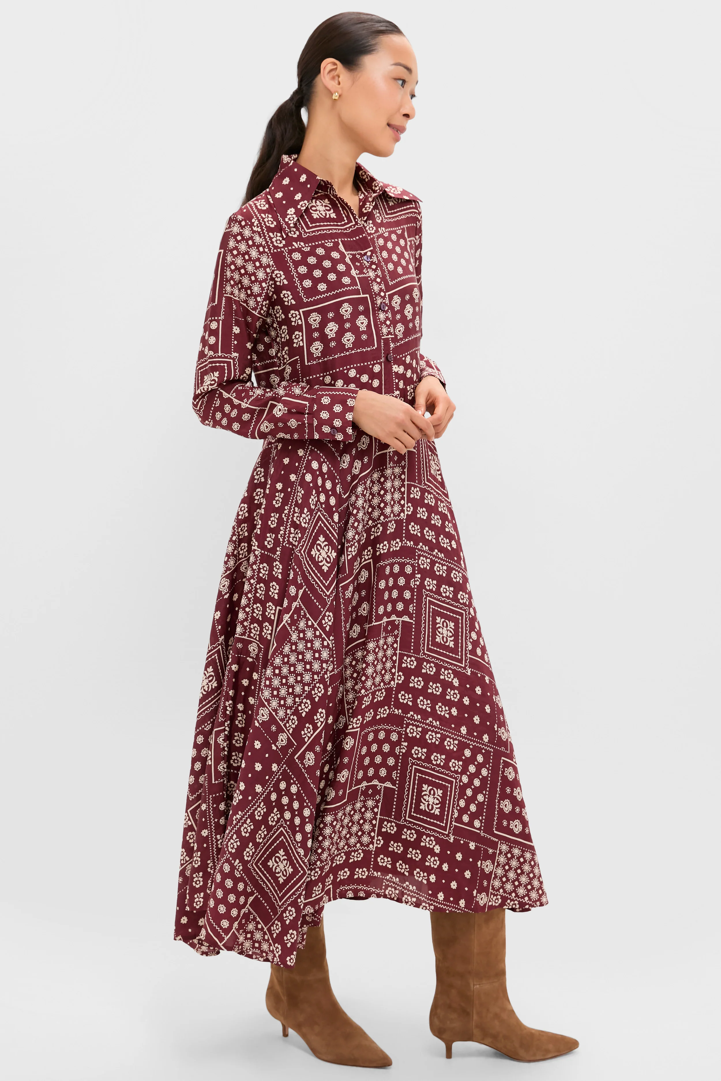 Brown Saddle Aelin Panel Silk Dress - Image 3
