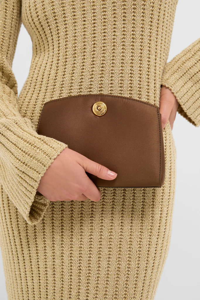 Brown Satin Pushlock Clutch - Image 2