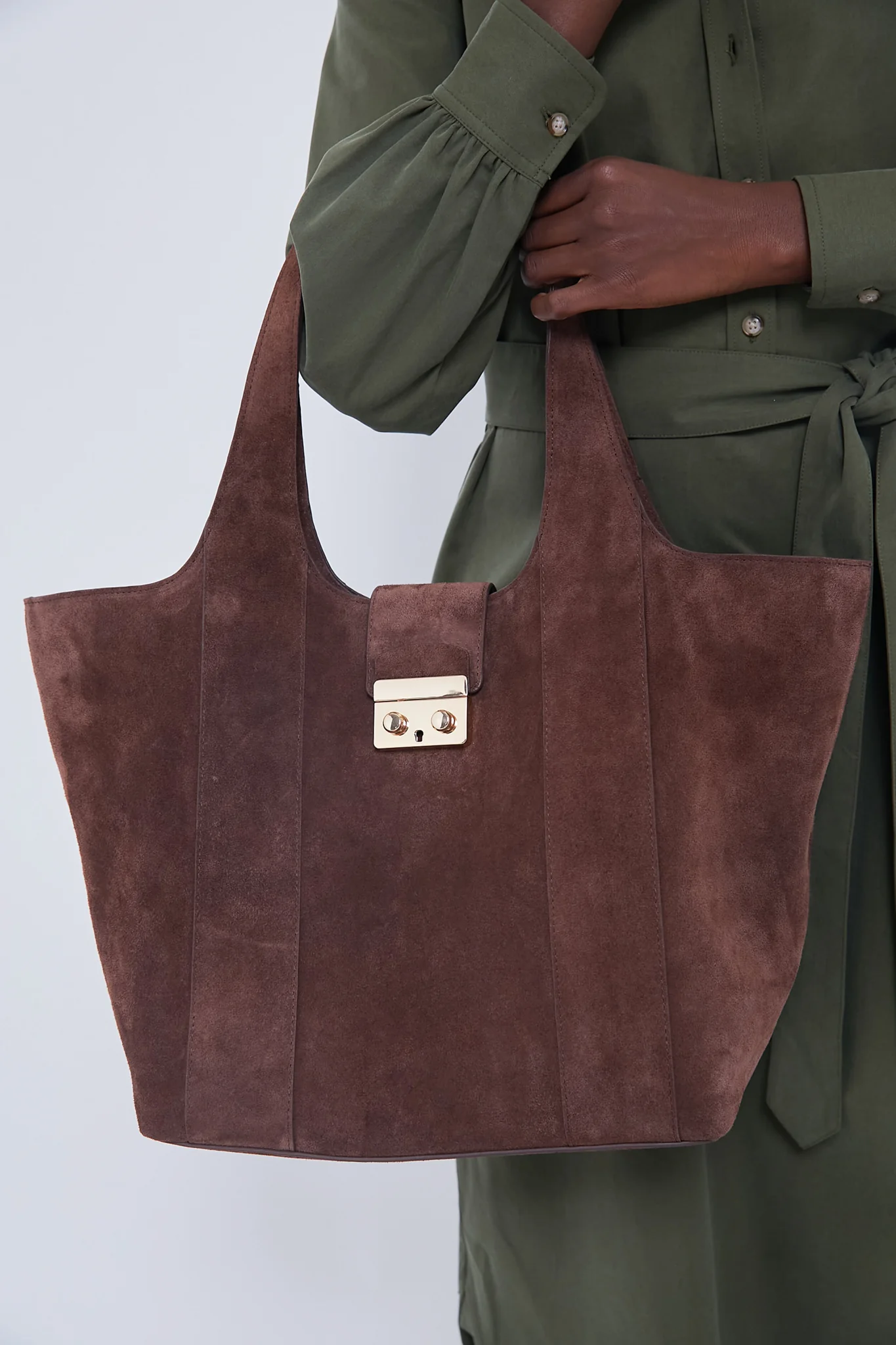 Brown Suede Large Market Tote - Image 6