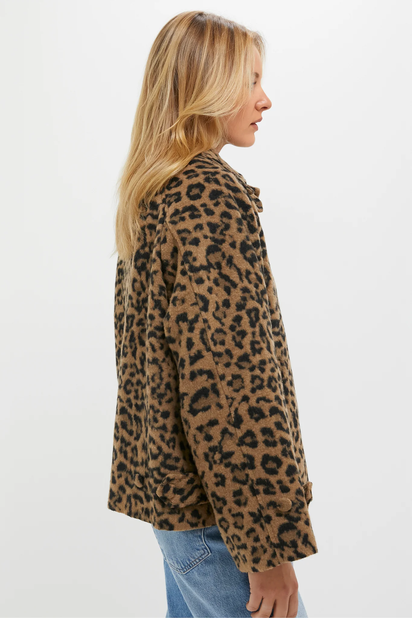 Brushed Wool Leopard Drew Short Trench Coat - Image 3