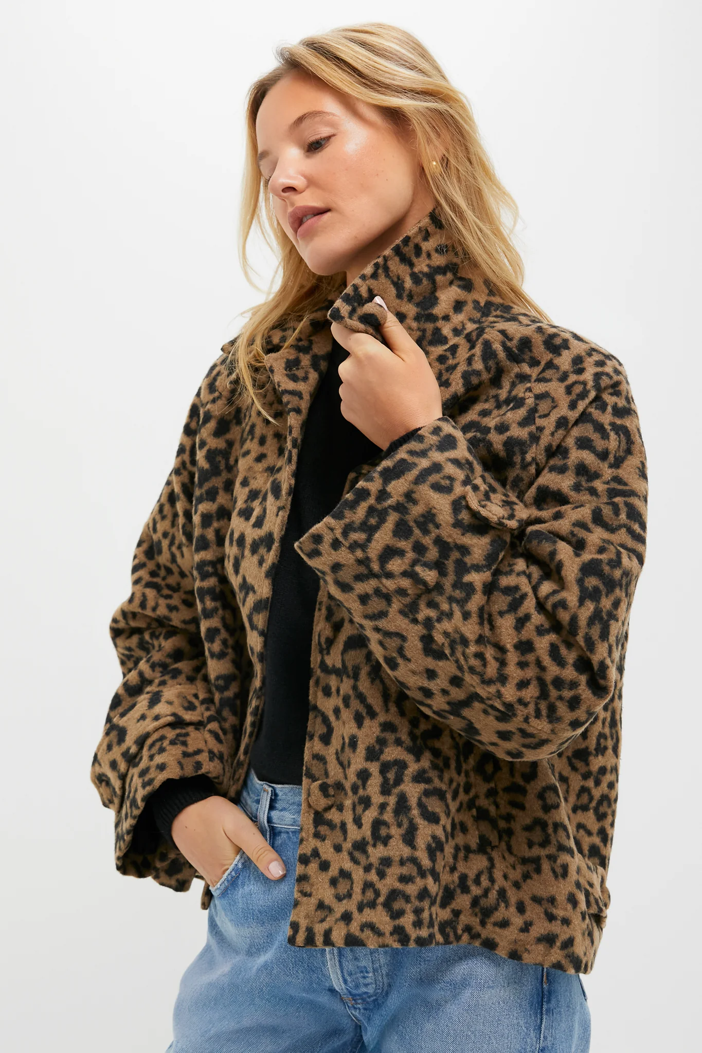 Brushed Wool Leopard Drew Short Trench Coat - Image 5