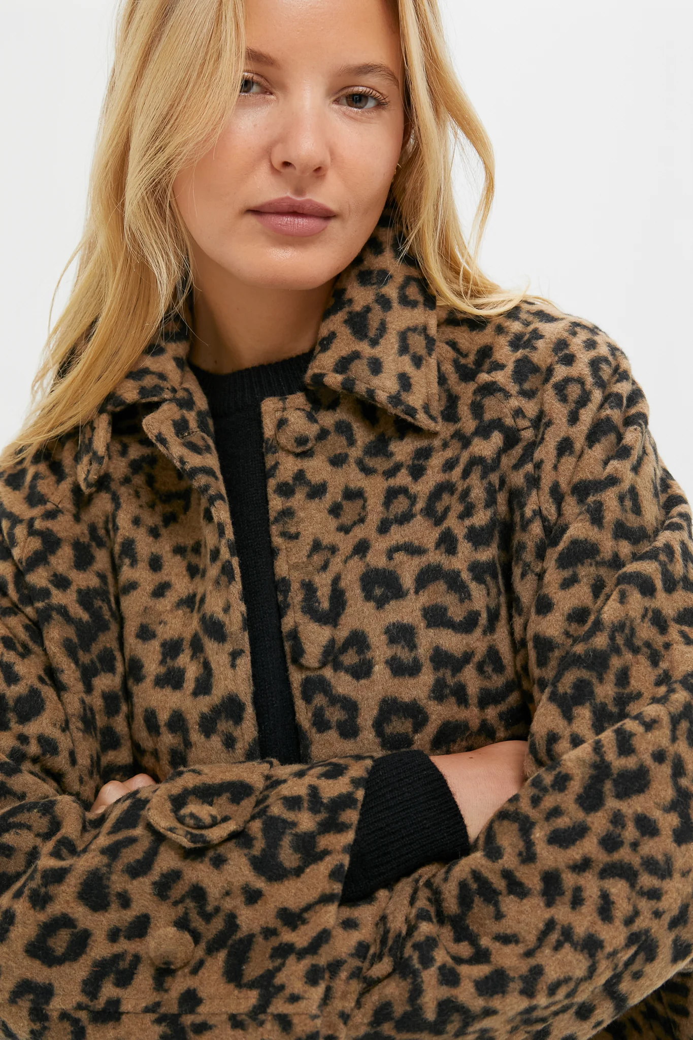Brushed Wool Leopard Drew Short Trench Coat - Image 6