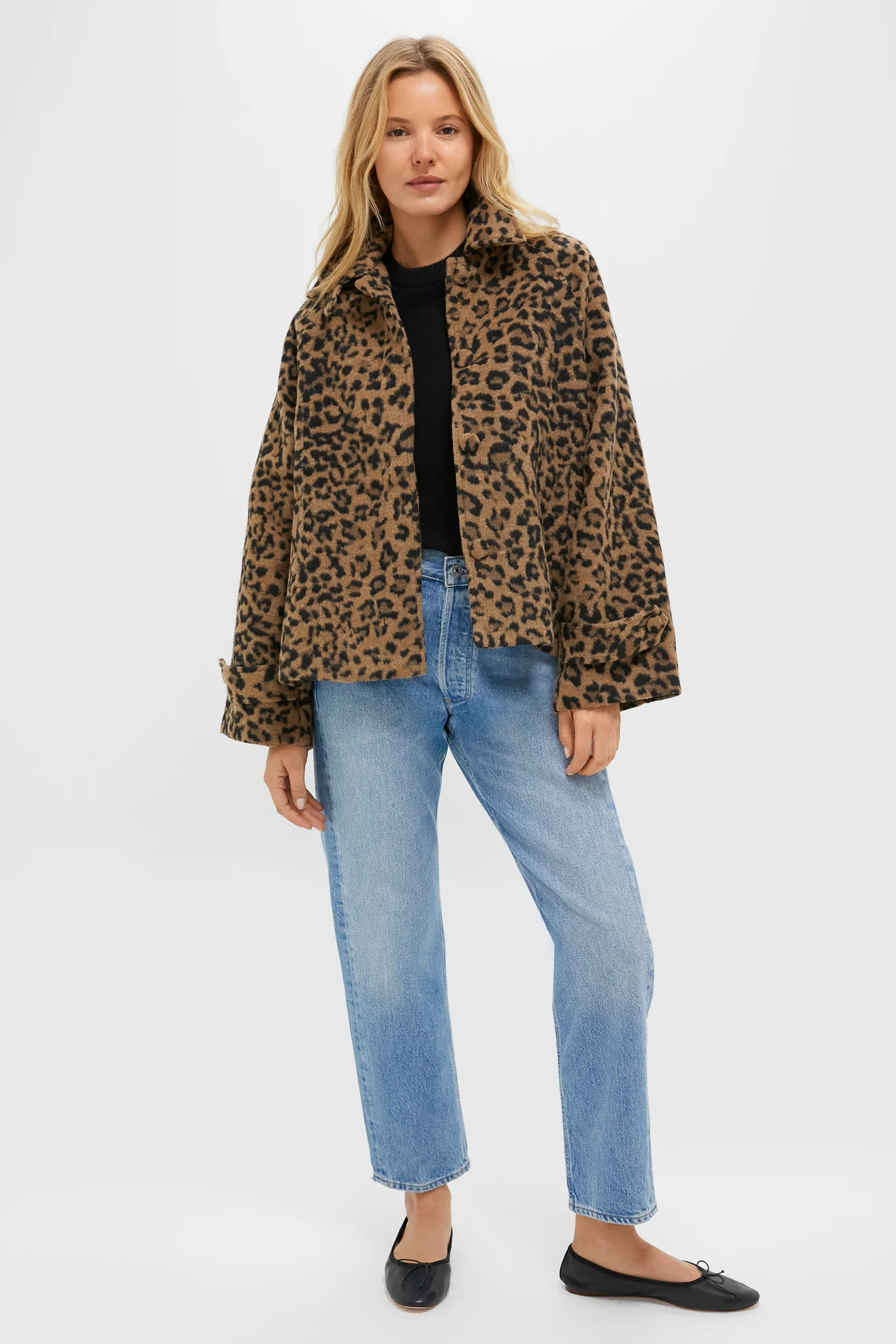 Brushed Wool Leopard Drew Short Trench Coat - Image 7