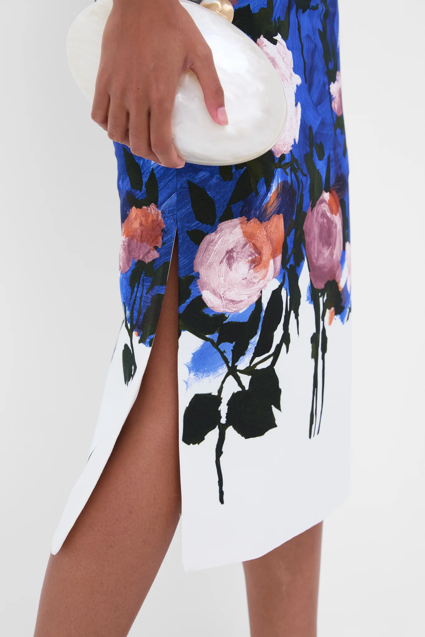 Brushstroke Rose Cobalt Blue Sleeveless Pencil Midi Dress - Image 5