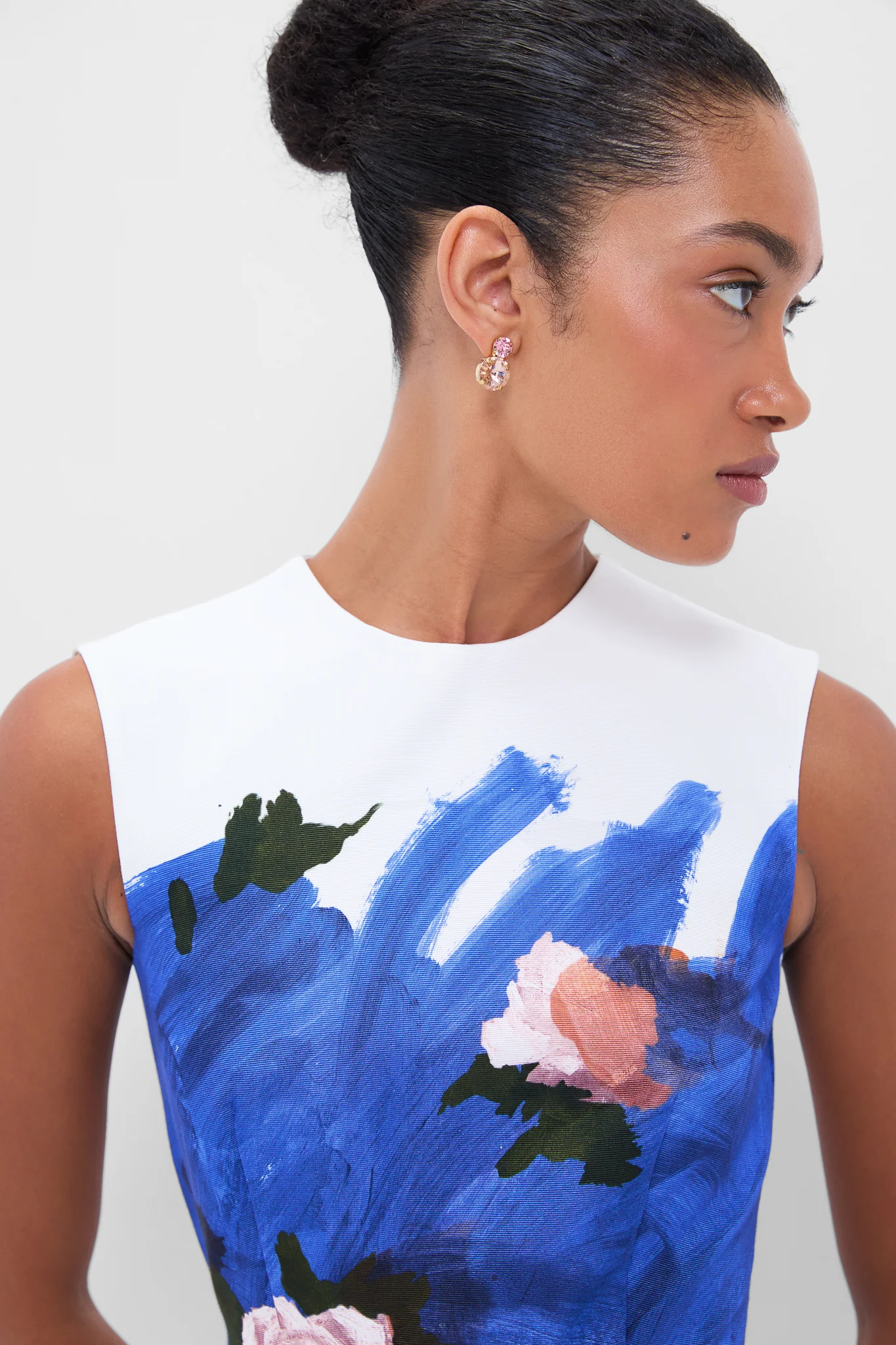 Brushstroke Rose Cobalt Blue Sleeveless Pencil Midi Dress - Image 6