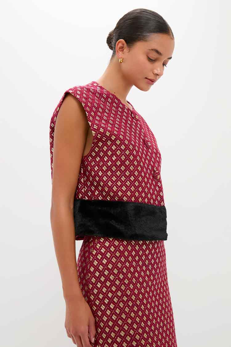 Burgundy and Gold Hernan Geom Fur Top - Image 3