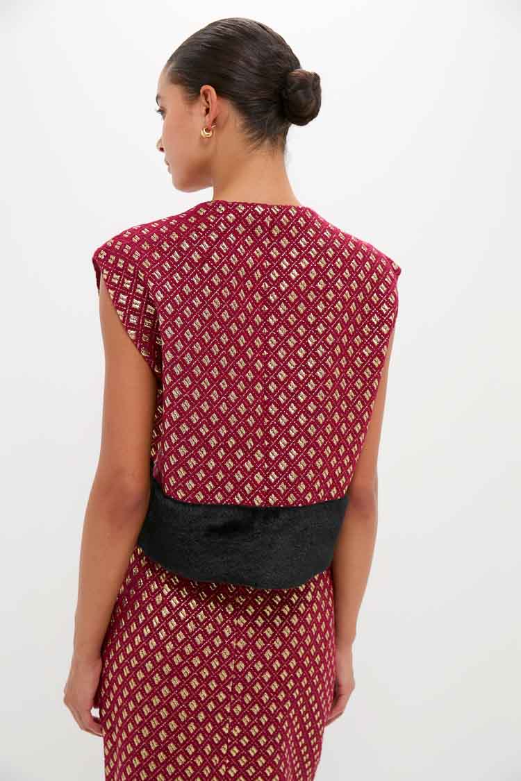 Burgundy and Gold Hernan Geom Fur Top - Image 4