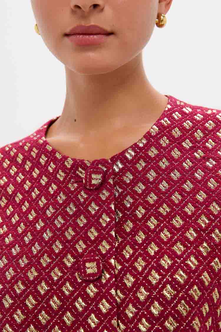 Burgundy and Gold Hernan Geom Fur Top - Image 5