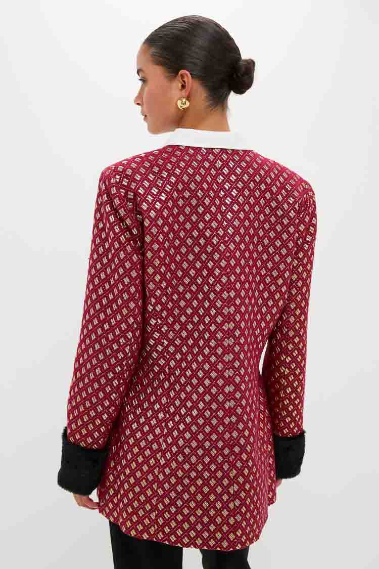 Burgundy and Gold Lea Geom Fur Jacket - Image 4