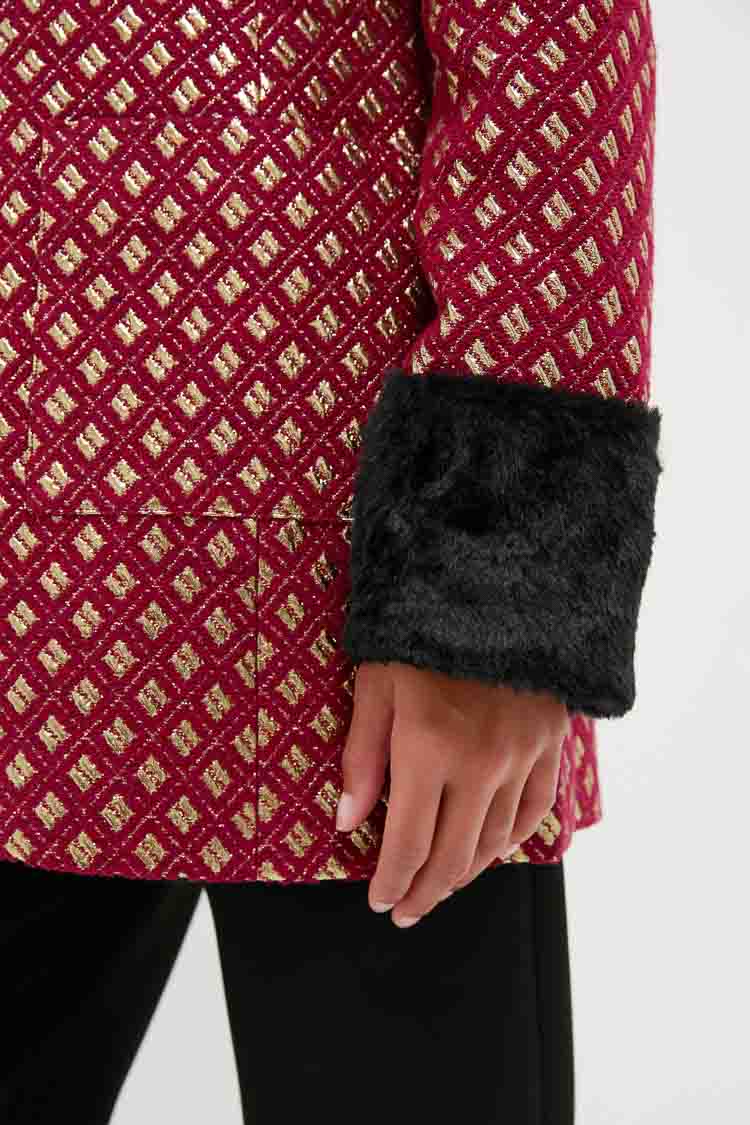 Burgundy and Gold Lea Geom Fur Jacket - Image 5