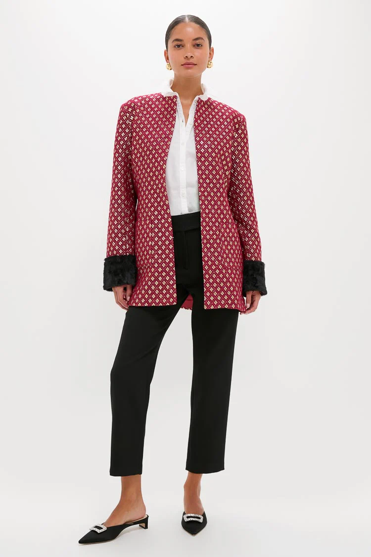 Burgundy and Gold Lea Geom Fur Jacket - Image 6