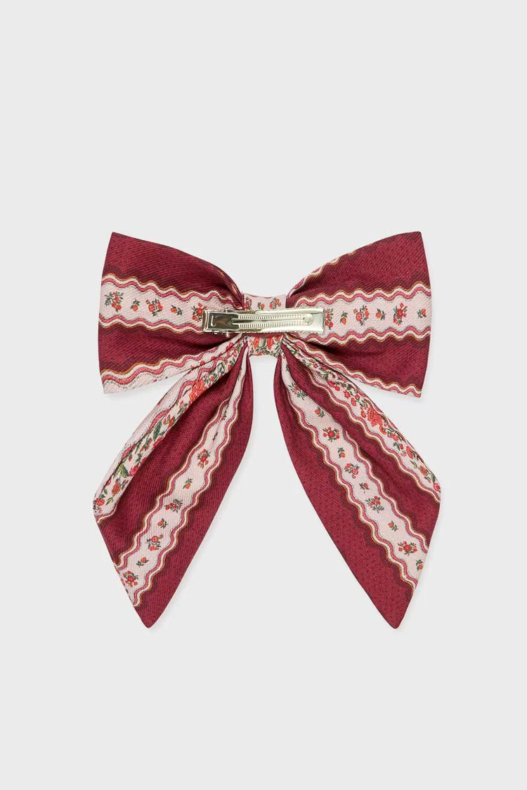 Burgundy Floral Girl Large Bow Clip - Image 2