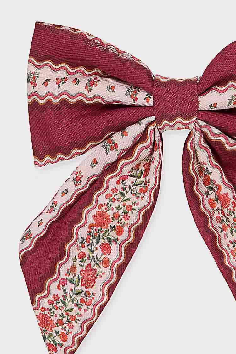 Burgundy Floral Girl Large Bow Clip - Image 3