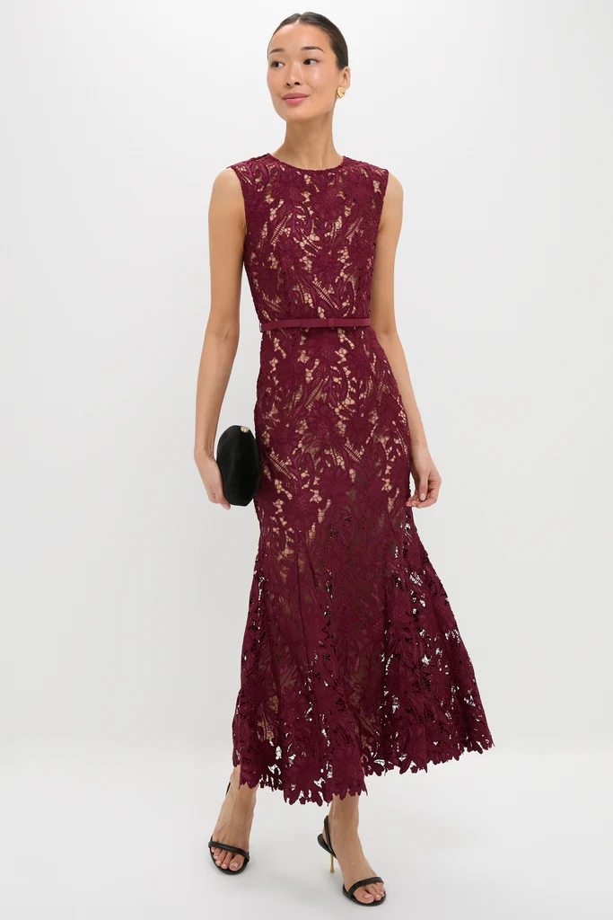 Burgundy Guipure Lace Midi Dress - Image 2
