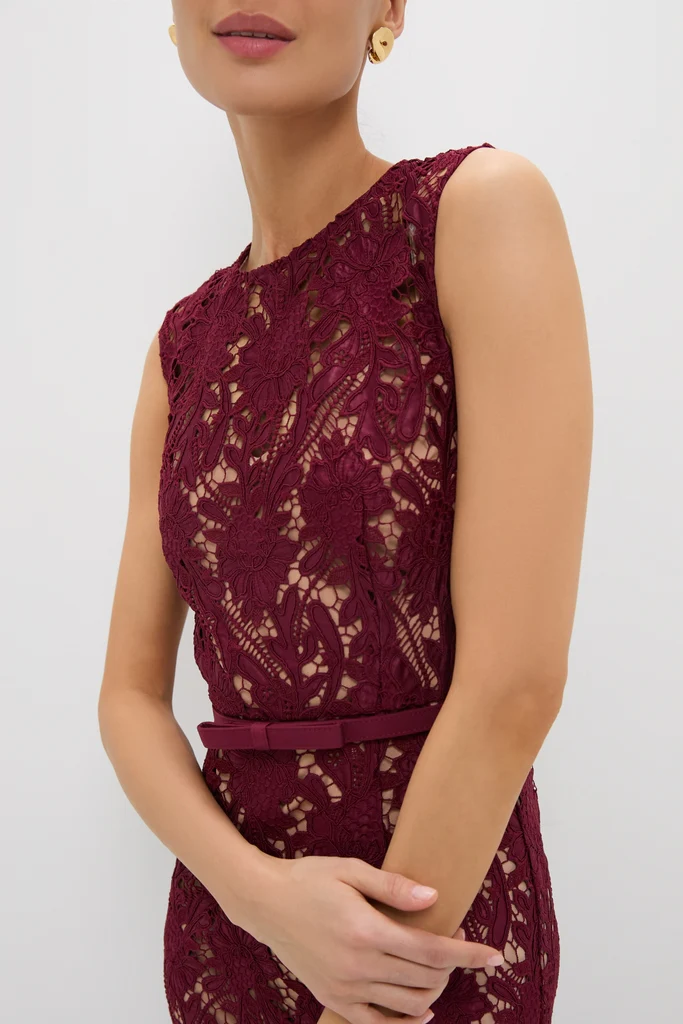 Burgundy Guipure Lace Midi Dress - Image 5