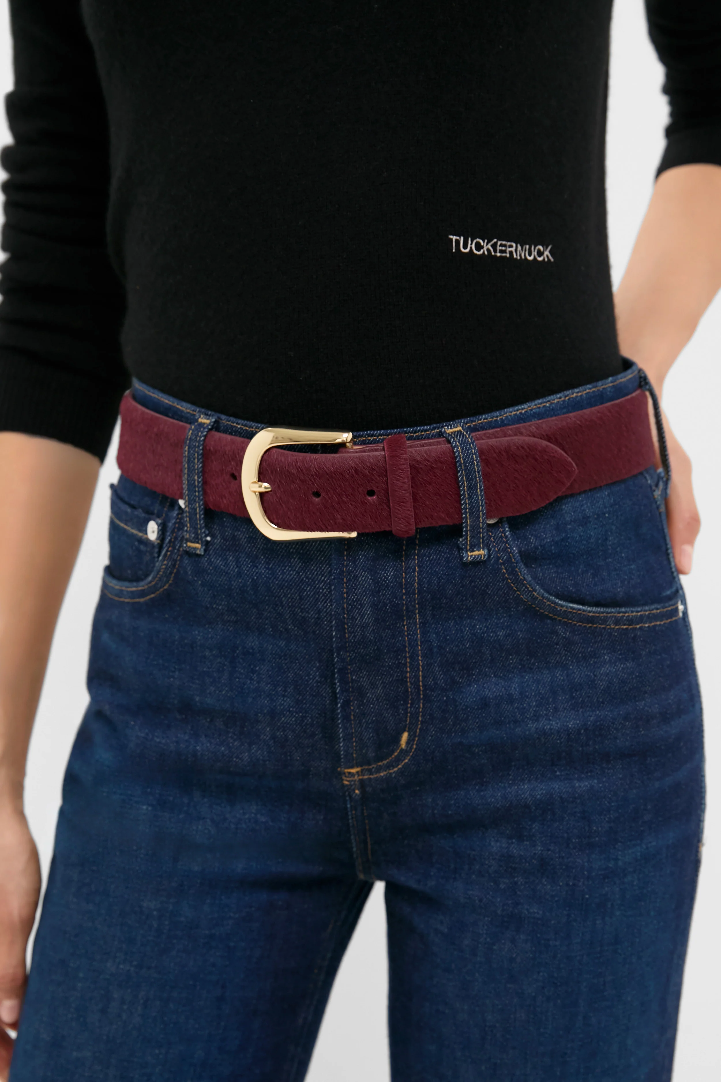 Burgundy Kennedy Calf-Hair Belt - Image 4