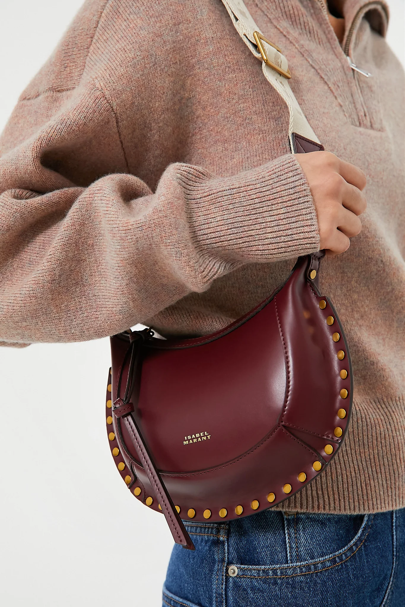 Burgundy Leather Mini Moon Crossbody - Image 2