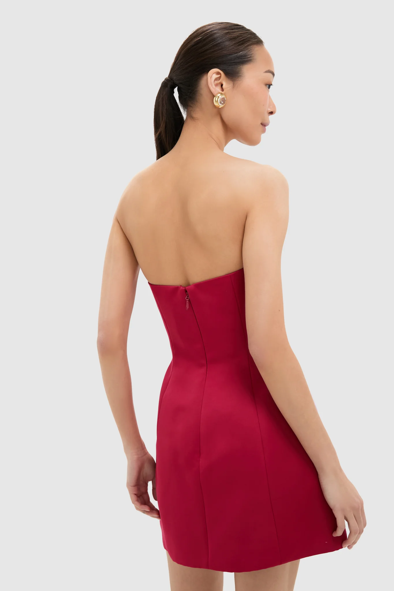Burgundy Lily Print Rosario Applique Floral Bustier Mini Dress - Image 4