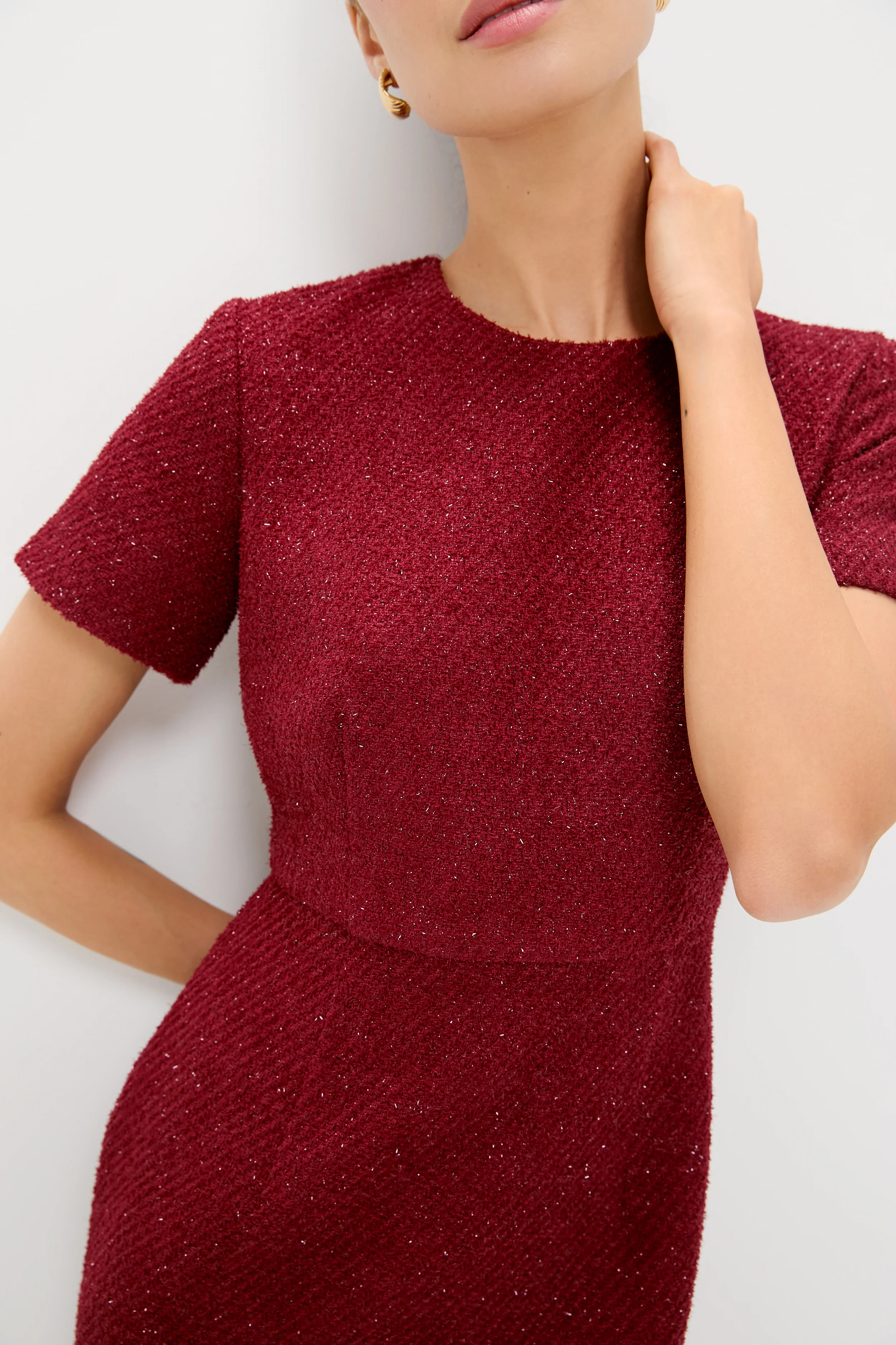 Burgundy Shimmer Boucle Pinot Midi Dress - Image 2
