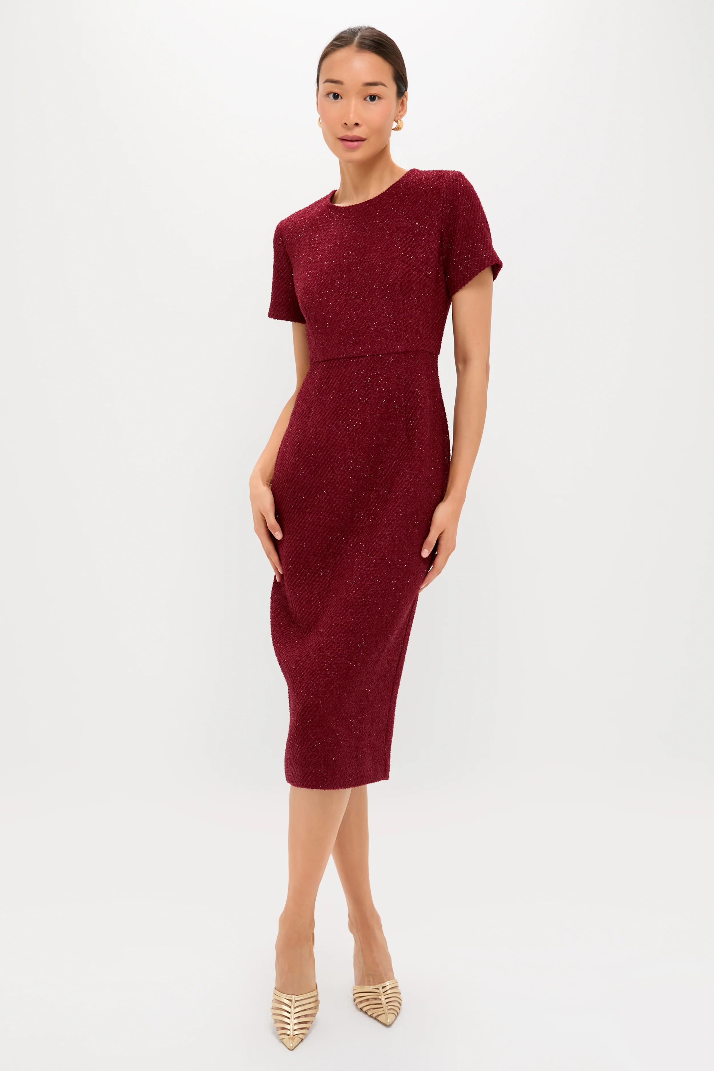 Burgundy Shimmer Boucle Pinot Midi Dress - Image 3