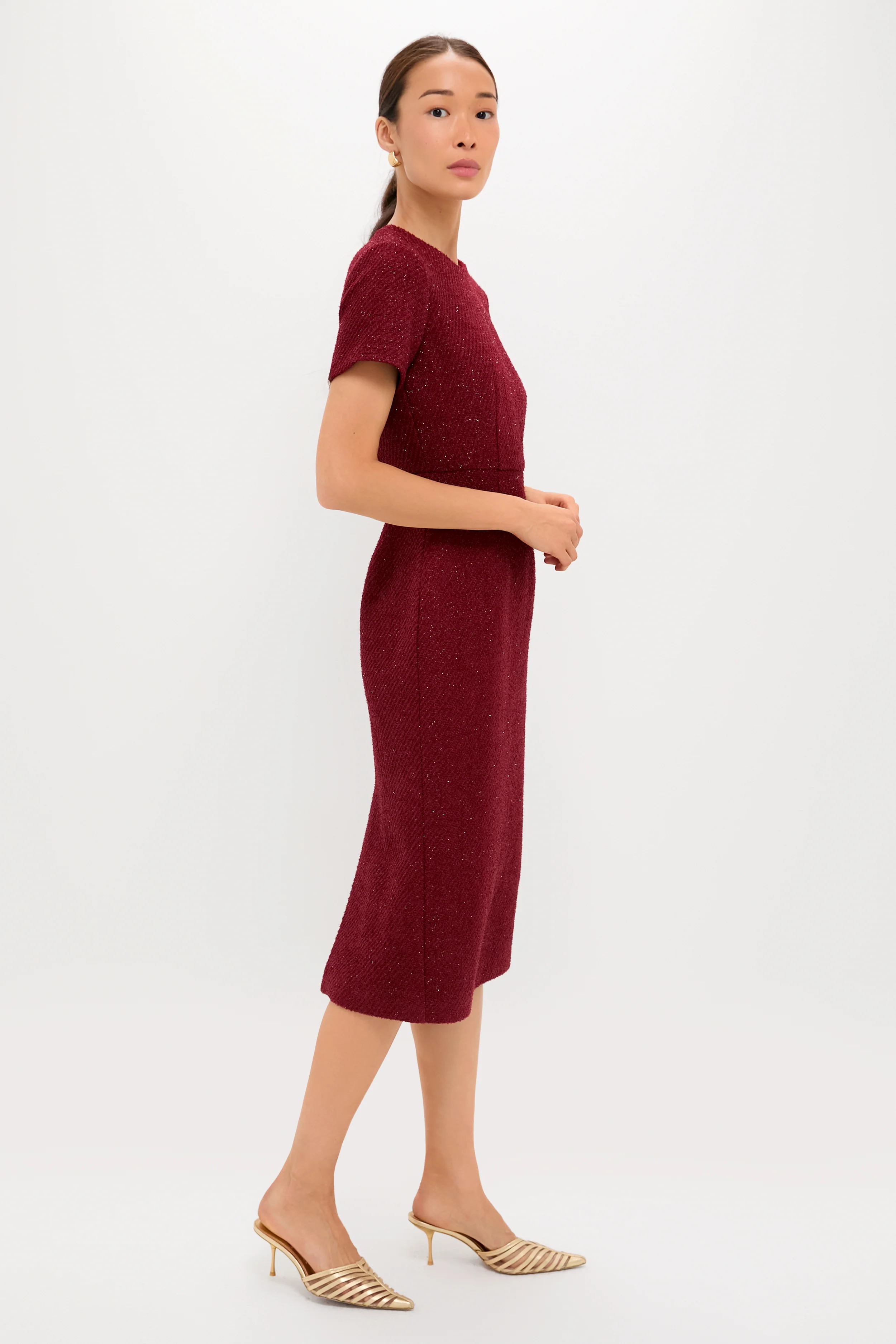 Burgundy Shimmer Boucle Pinot Midi Dress - Image 4