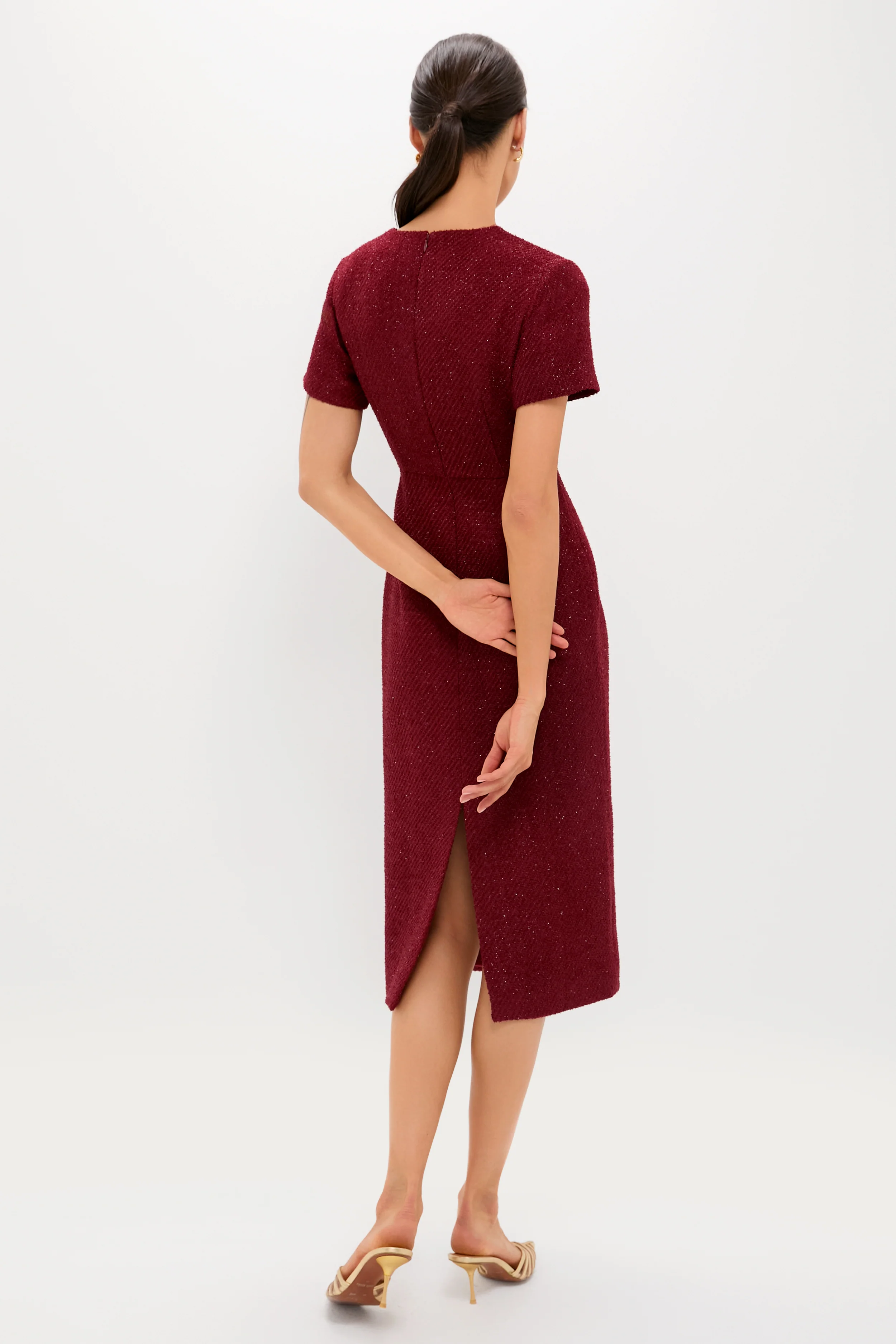 Burgundy Shimmer Boucle Pinot Midi Dress - Image 5
