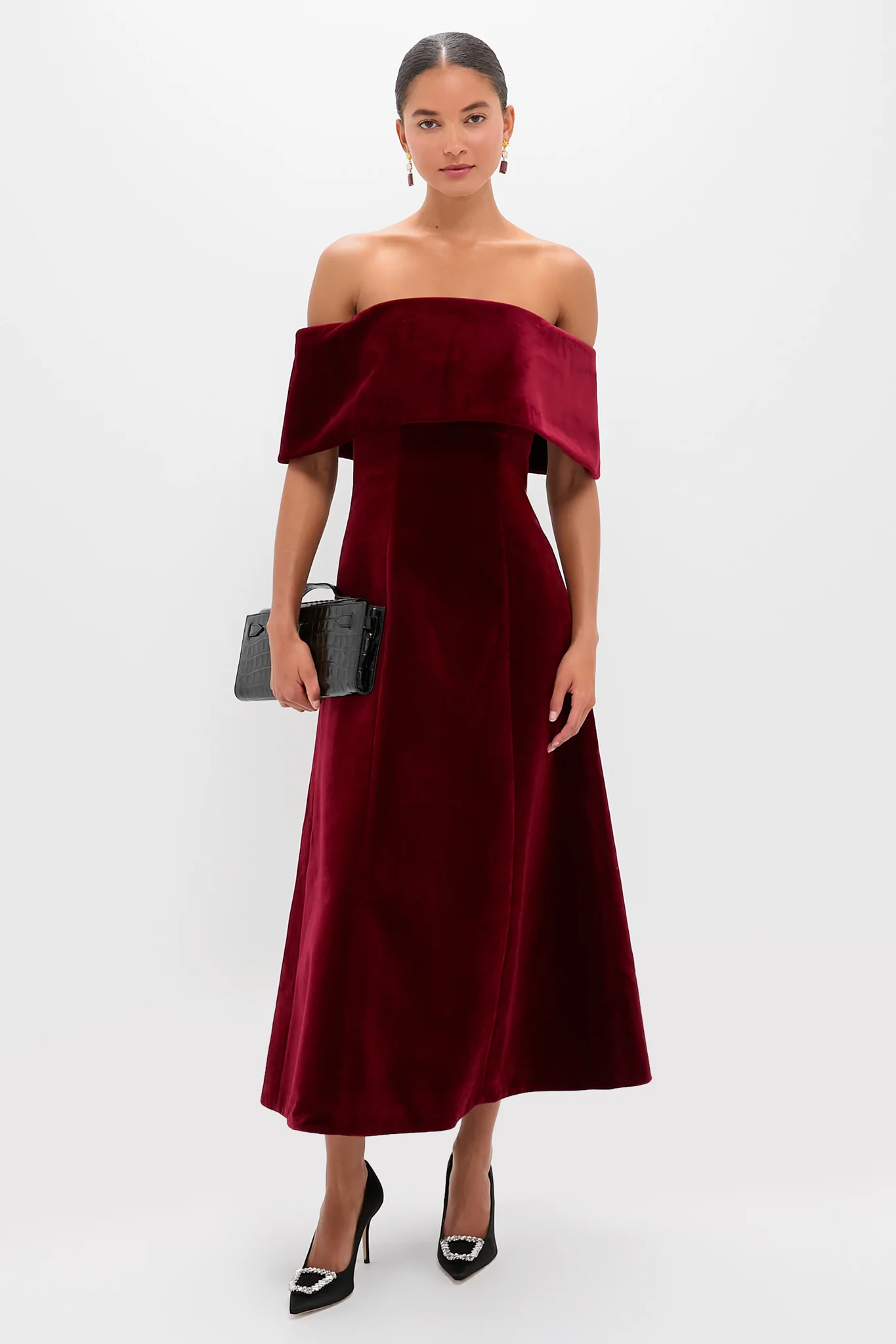 Burgundy Wind Velvet Carita Midi Dress - Image 2