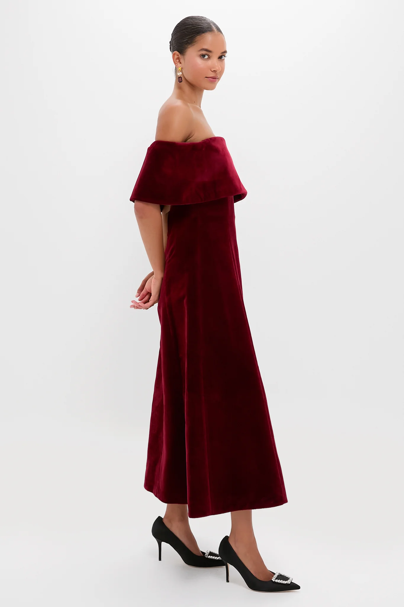 Burgundy Wind Velvet Carita Midi Dress - Image 3