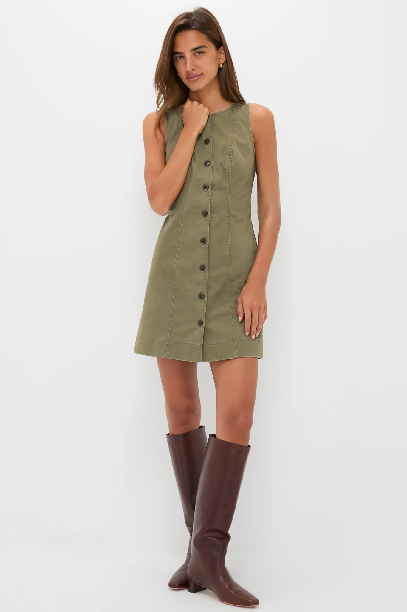 Burnt Olive Chino Rhoda Mini Dress - Image 6