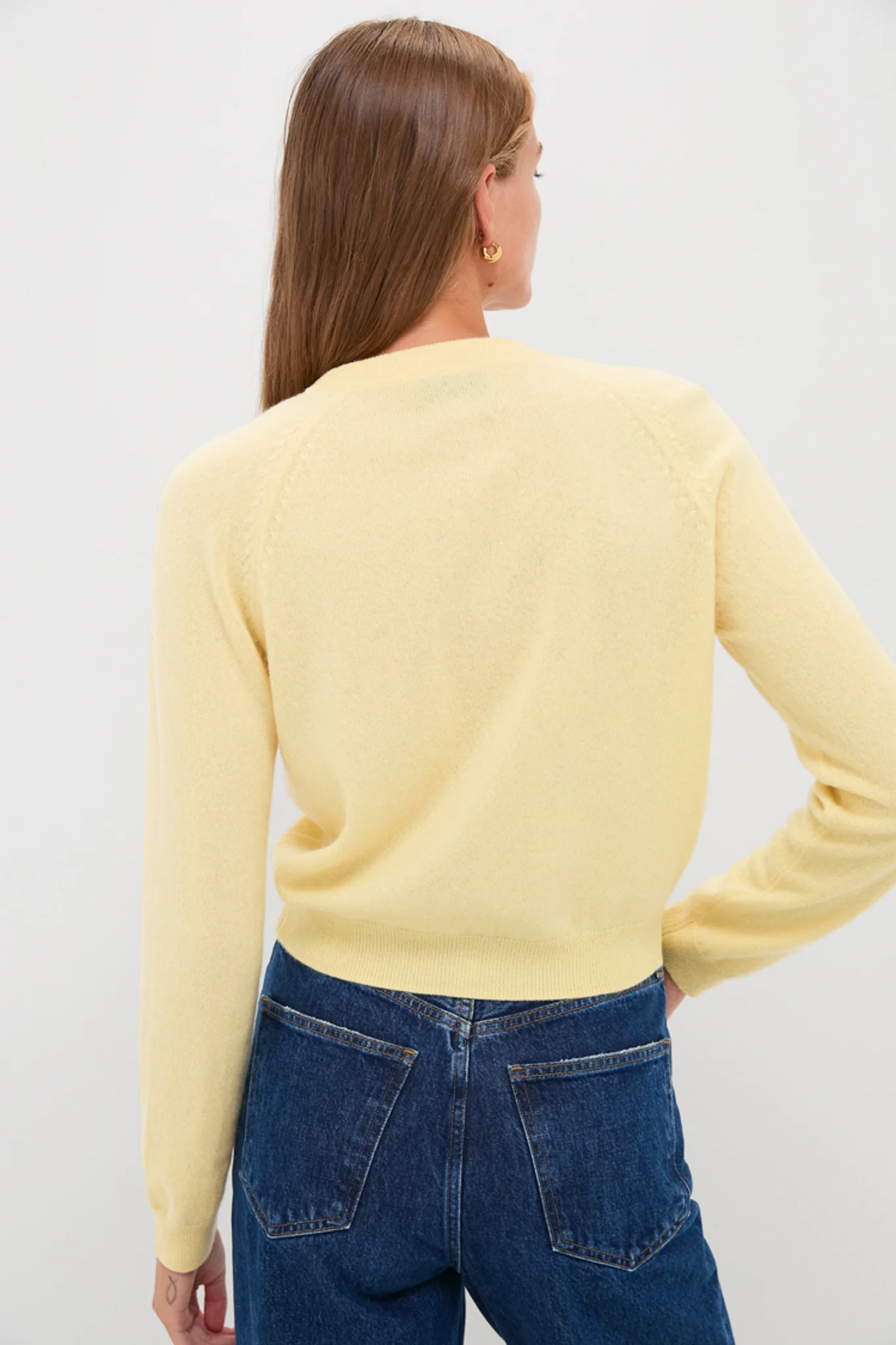 Lightweight Cashmere Butter Yellow Knot Button Cardigan - Image 4