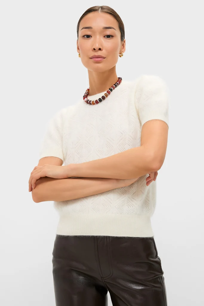Ivory Brushed Merino Wool Puff Sleeve Lexie Sweater - Image 2