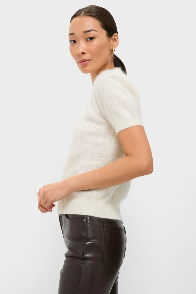 Ivory Brushed Merino Wool Puff Sleeve Lexie Sweater - Image 3
