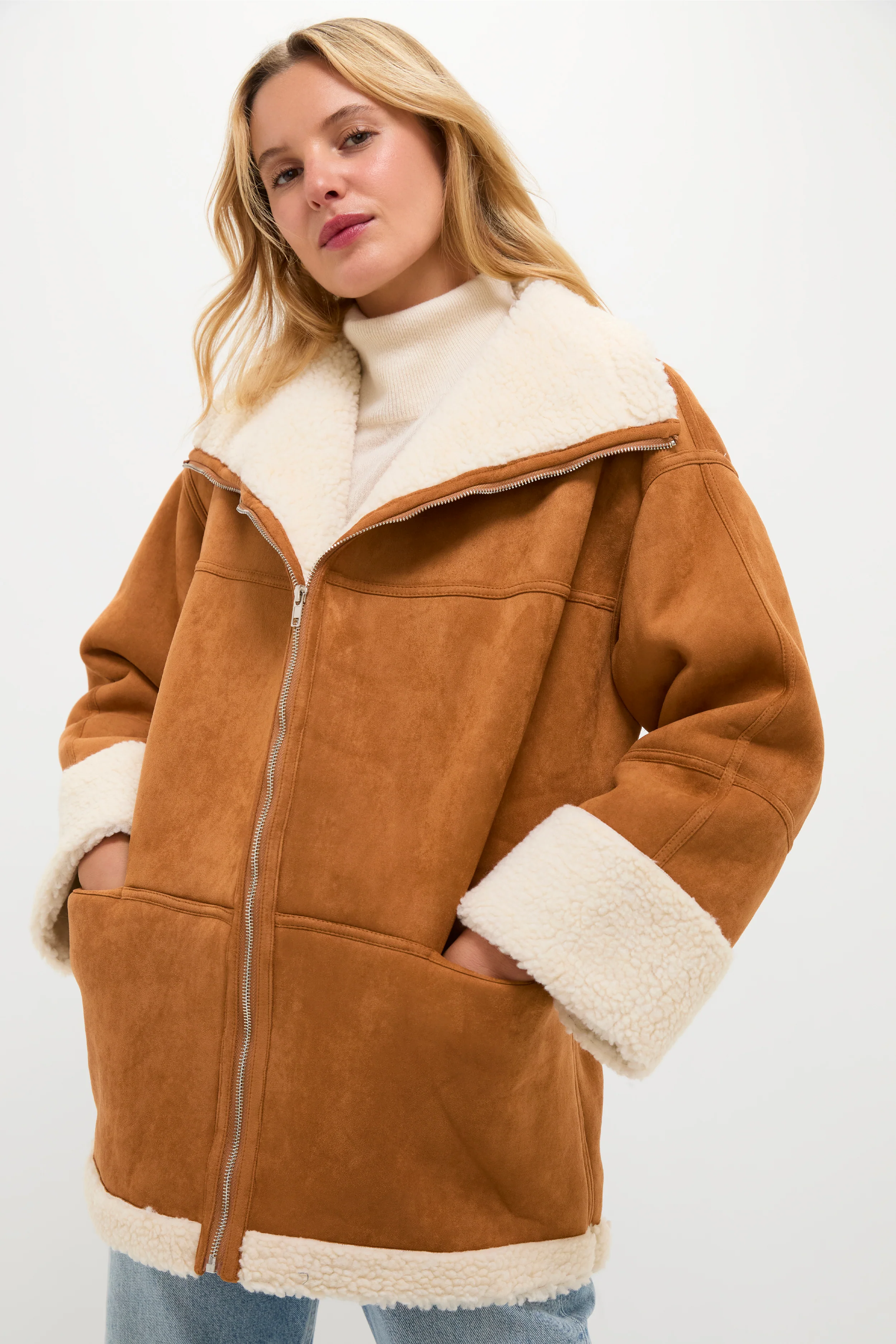 Camel Fur Trim Suede Coat - Image 2