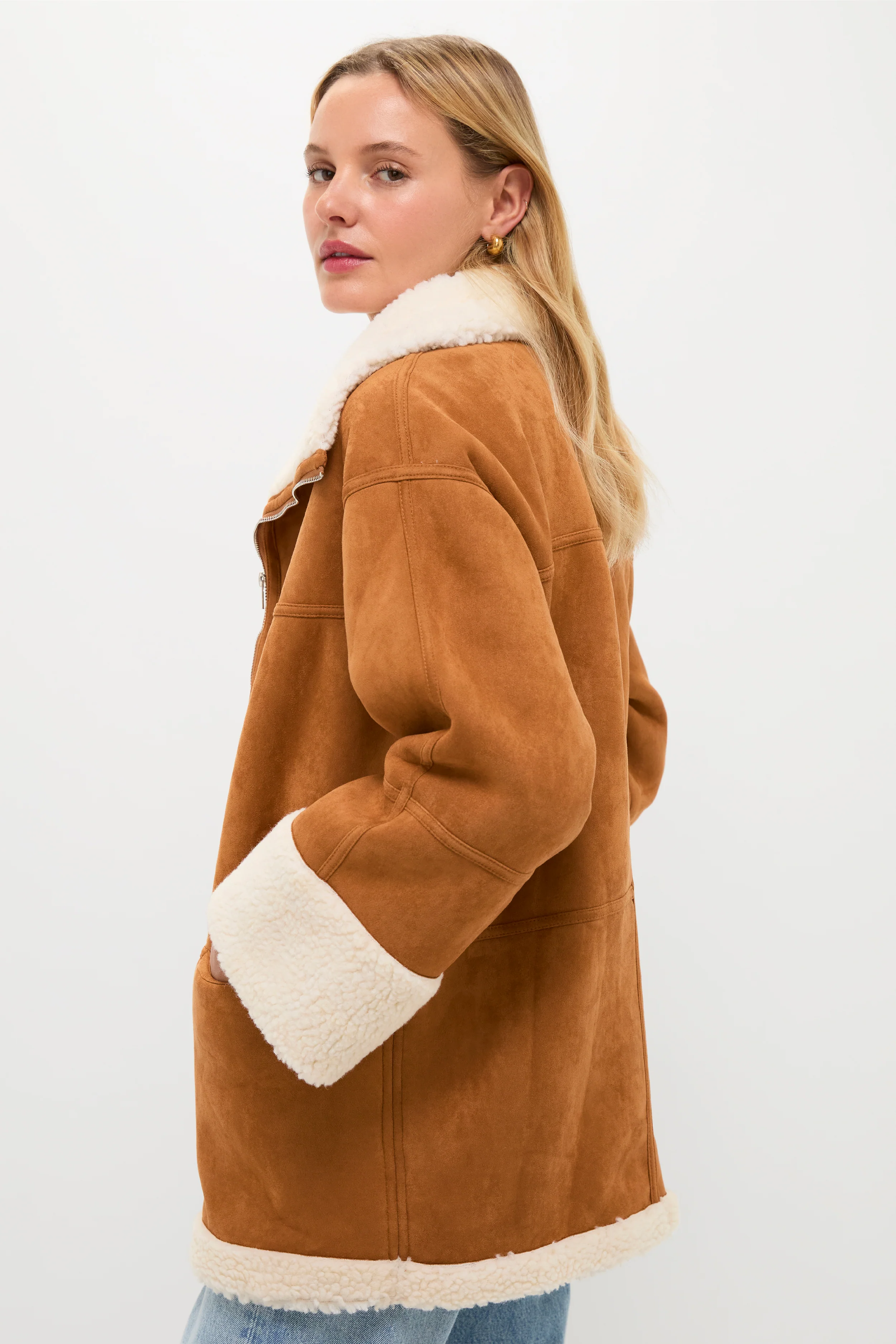 Camel Fur Trim Suede Coat - Image 4