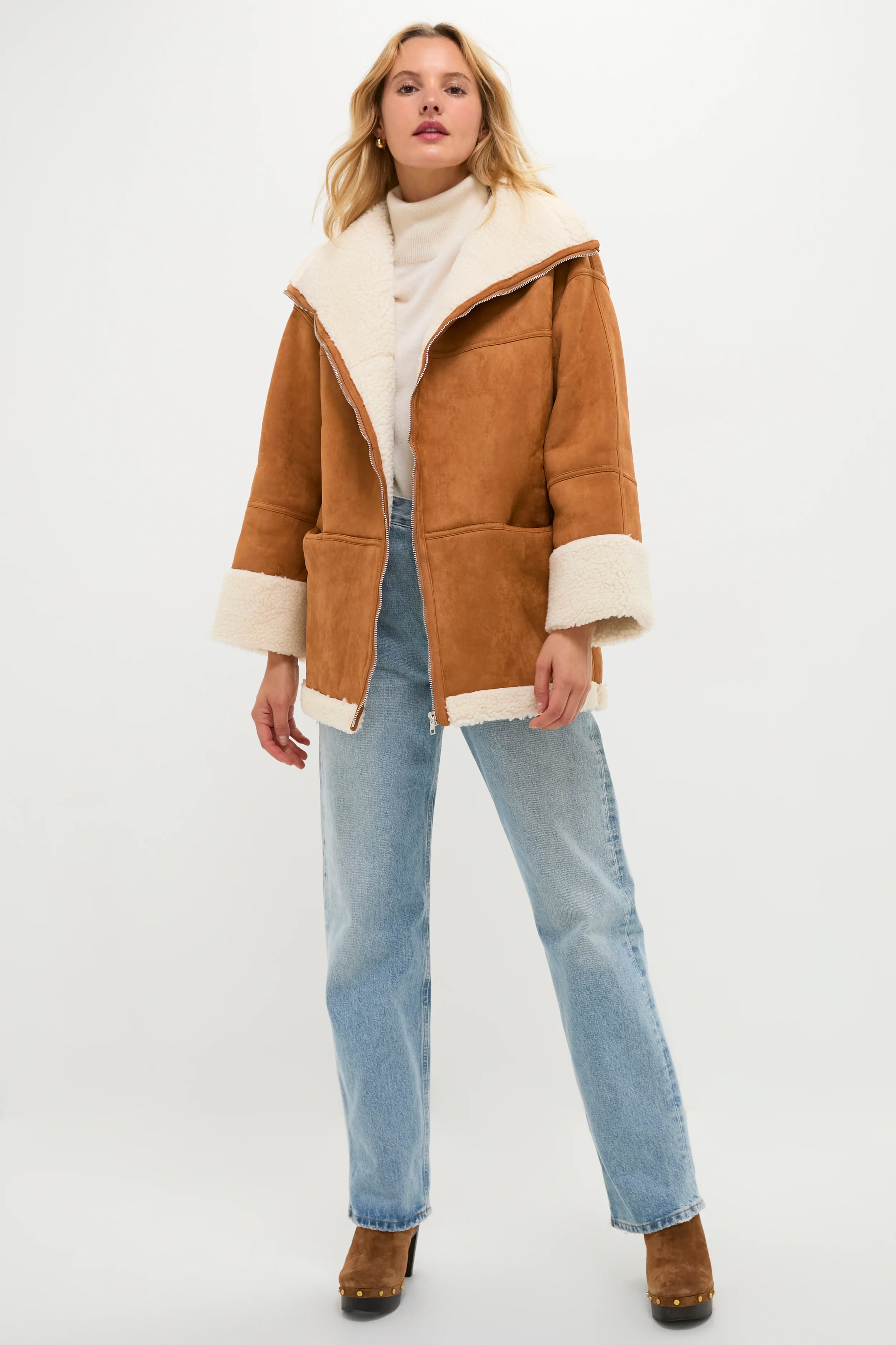 Camel Fur Trim Suede Coat - Image 6