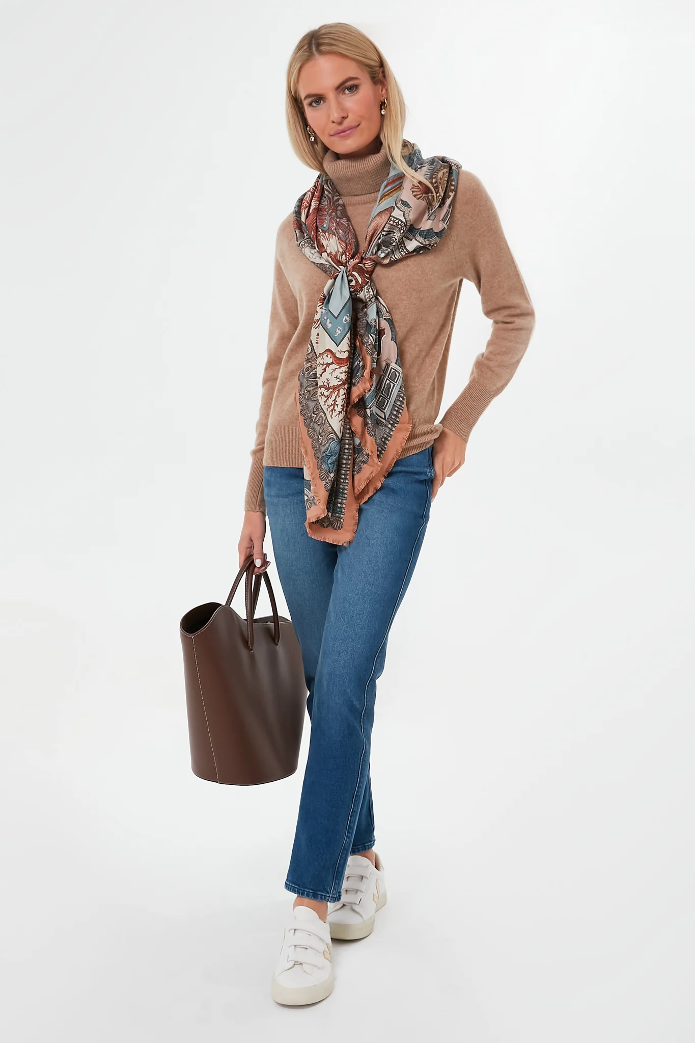 Camel Heather Ribbed Trim Cashmere Turtleneck - Image 2