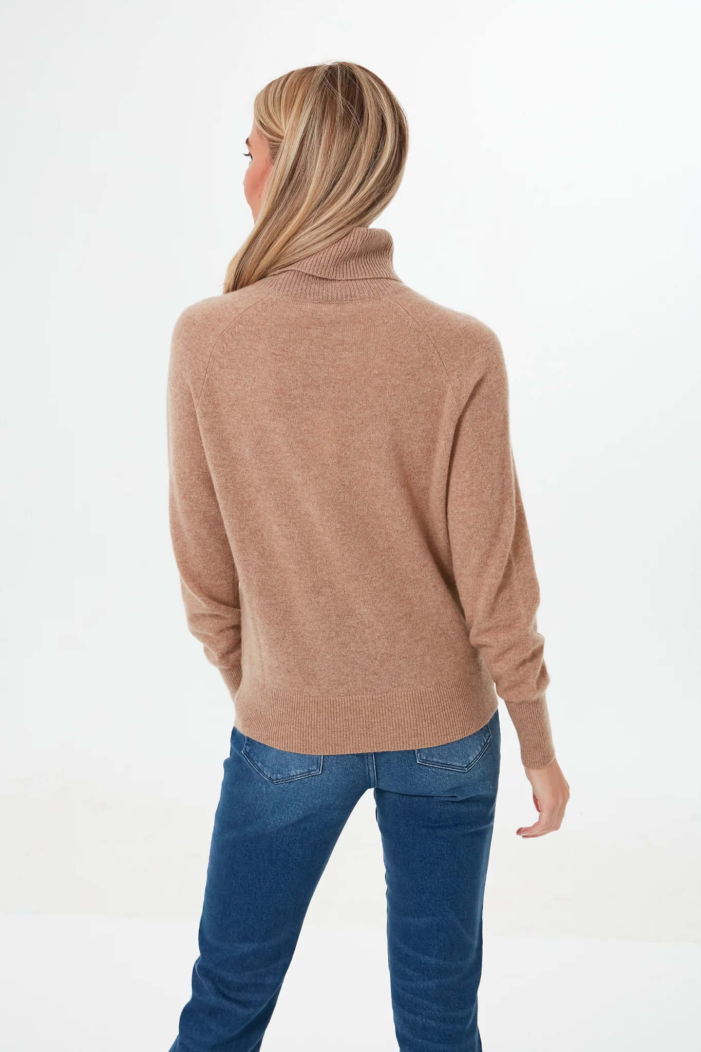 Camel Heather Ribbed Trim Cashmere Turtleneck - Image 4